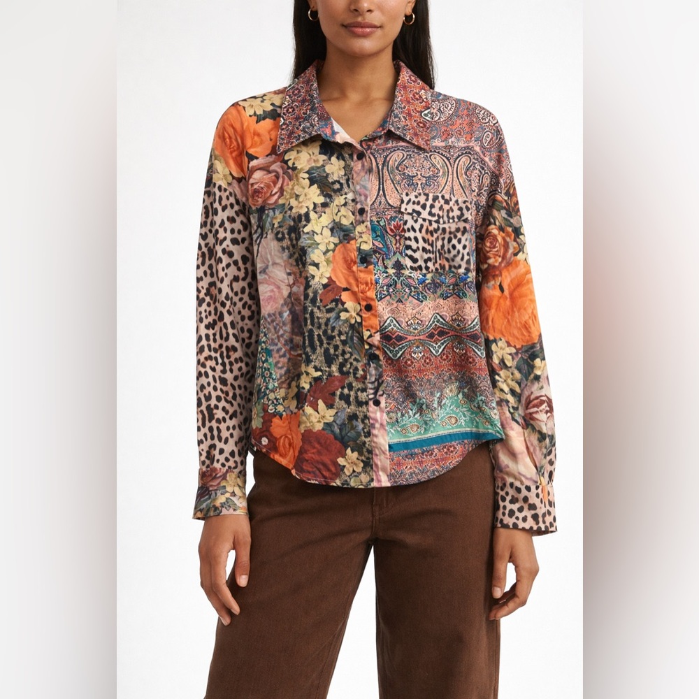 Missguided Multicolor Patchwork Animal Print Shir… - image 7